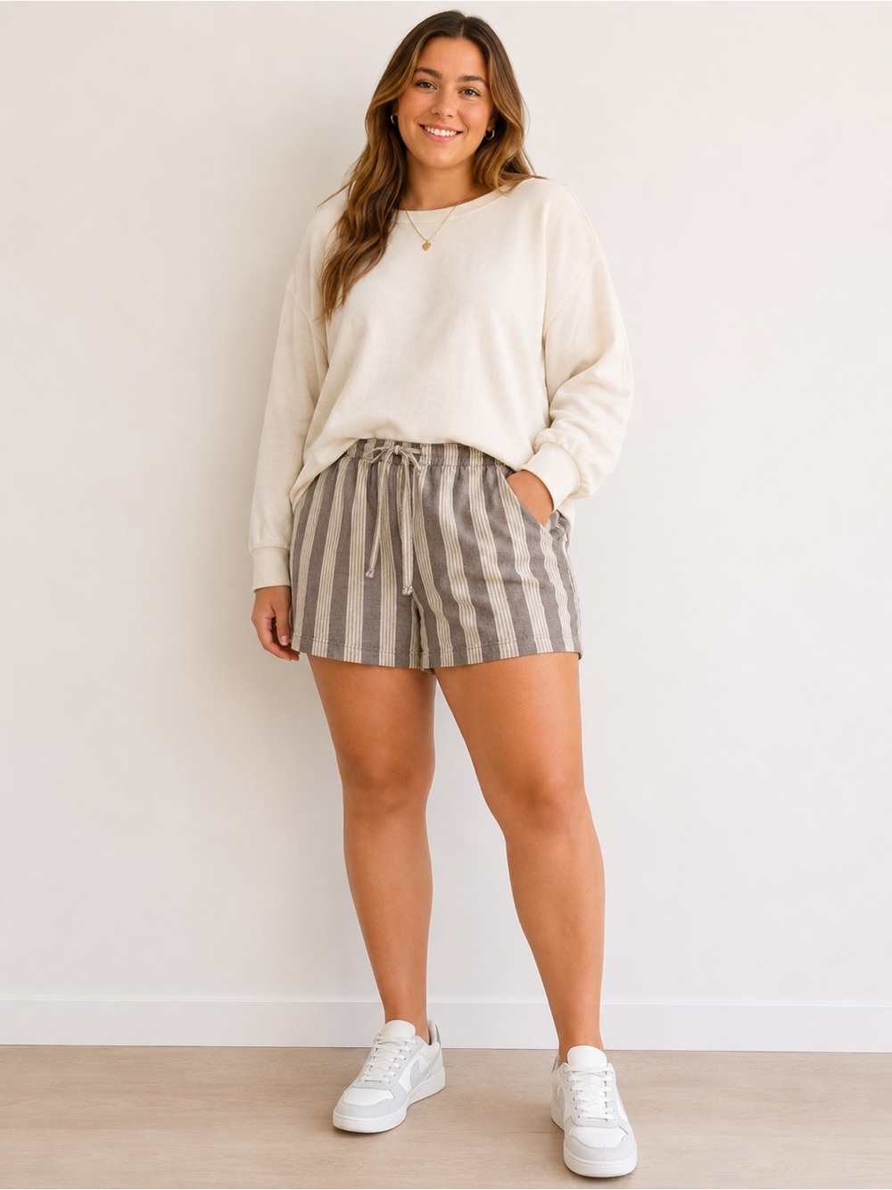 Reitmans striped blend shorts high rise waist bermudas ajustable size 20